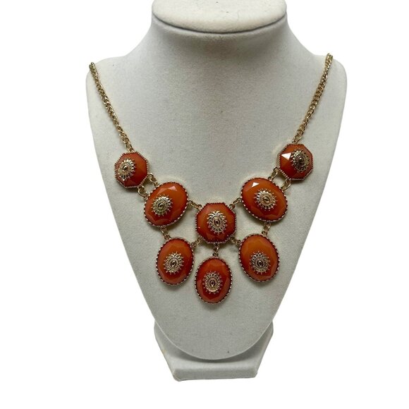 Vintage Charming Charlie Orange Acrylic Stones w/Gold Tone Accents & Chain - Picture 2 of 6